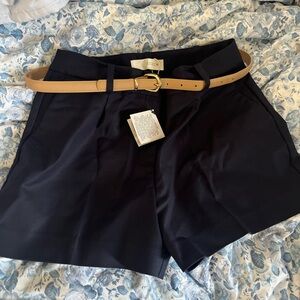 Zara Navy Belted Shorts With Darts Size Small